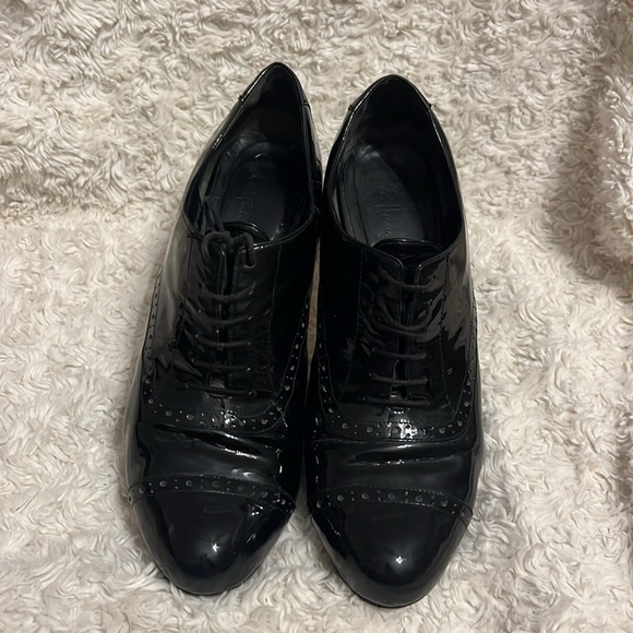 🔥 COLE HAAN x NikeAir Black Patent Leather Lace Up Booties Sz 9.5 B - Picture 3 of 9